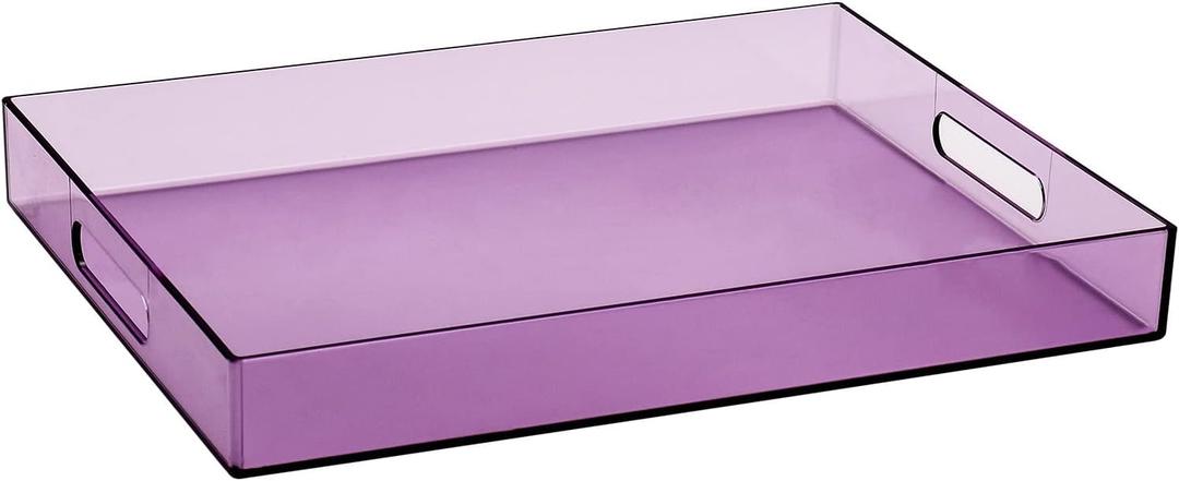 Sooyee Violet Clear Acrylic Serving Tray with Handles,16" x 12" Decorative Tray for Breakfast, Tea, Food, Butler, Coffee,Table Ottoman Vanity Countertop