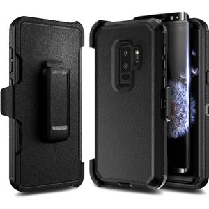 NZND Designed for Samsung Galaxy S9 Plus Belt Clip Holster Case with Screen Protector (Maximum Coverage, Flexible TPU Film), Full-Body Protective Heavy Duty Shockproof Armor Case (Black)