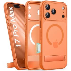 BXYJY for iPhone 17 Pro Max Case Magnetic with Stand, Camera Control Button, Full Lens Protection, Compatible with MagSafe, Military Grade, Translucent Thin Women Men Hard Case for 17 Pro Max, Orange
