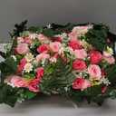 Wocst Headstone Flower Saddle,Large Artificial Cemetery Flowers for Grave Artificial Roses Daisy Saddle for Cemetery Headstone (Pink)
