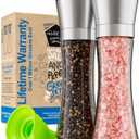 Home EC Premium Stainless Steel Sea Salt and Pepper Grinder Set of 2 - Adjustable Ceramic - Tall Glass Salt and Pepper Shakers - Kitchen Spice Mill W/Funnel & EBook, Clear Glass, 2pk