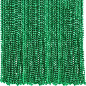 4E's Novelty St Patricks Day Beads Necklace Bulk (Pack of 72) Green Beads - Saint Pattys Gifts, 33 Inch 7mm Party Favor Supply, St Patricks Day Outfit Costume Dress UP Accessories Bulk Parade Throws