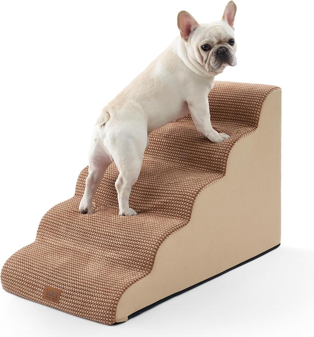 Extra Wide Dog Stairs 19.7" Width, Pet Step for Small/Medium/Large Dog, Puppy or Cat, Pet Ramp for High Bed or Car, High Density Foam Ladder, 19.7x33x22.4 in, Stable, 5 Step, Light Brown