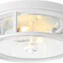 White Flush Mount Ceiling Light Fixture, 2-Light with Seeded Glass White Ceiling Light Fixture for Bedroom, Indoor Outdoor Ceiling Lights for Porch Hallway Kitchen