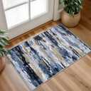 Abstract Washable Entryway Rug 2x3 Area Rug Non Slip Door Mat | Navy Blue Multi;Thin Printed Faux Wool Kitchen Rugs;Indoor Front Door Rug;Entry Rug;Floor Carpet;Throw Rugs for Entrance