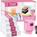 Vacuum Seal Bags for Clothing Travel, 12 Pack Space Saver Vacuum Storage Bags with Electric Pump,Portable Compression Sealer for Clothes, Blankets, Bedding & Travel Essentials,Good for Luggage Packing (Pink Small x3,Medium x3,Large x3,Jumbo x3)