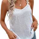 Blostirno Womens Sequin Sparkle Tank Top Fashion V Neck Strappy Vest Shiny Glitter Sexy Club Camisole Tops (Small, White)