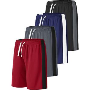 Resinta 4 Pack Boys Shorts Boys Athletic Basketball Shorts Kids Mesh Quick Dry Active Sports Gym Soccer Shorts for Summer (6-7 Years)