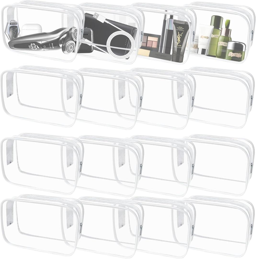 16 Pieces Clear Makeup Bags Bulk, TSA Approved Toiletry Bag for Travel, PVC Waterproof Cosmetic Pouches Clear Pouch with Zipper for Men and Women Carry-on Travel Essentials Cosmetic Bags (White-M) (EXP 09/21/35)