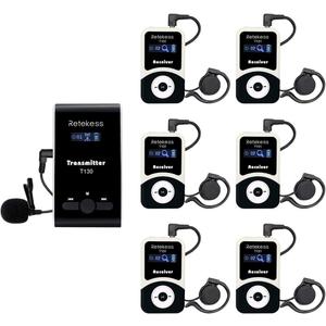 Retekess T130 Tour Guide Headsets System, Whisper Device, Classic Style, Easy to Use, Tour Guide Microphone for Church, Court, Conference (1 Transmitter 6 Receivers)