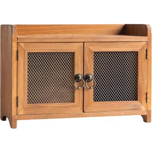 COLLECTIVE HOME - Storage Cabinet, Mini Countertop Cabinet, Wood Organizer for Kitchen Living Room Bedroom Bathroom Office with Magnetic Door, 14.5 x 6.5 x 10 (Brown)