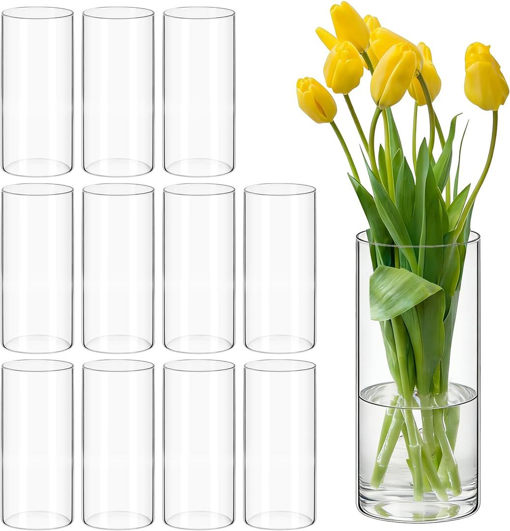 12 Pack Glass Cylinder Vases 8 Inch Tall Clear Flower Bulk Vase for Centerpieces Hurricane Floating Candle Holder for Table Home Home Decor Floral Shelf Party Dining Wedding Holiday Decoration