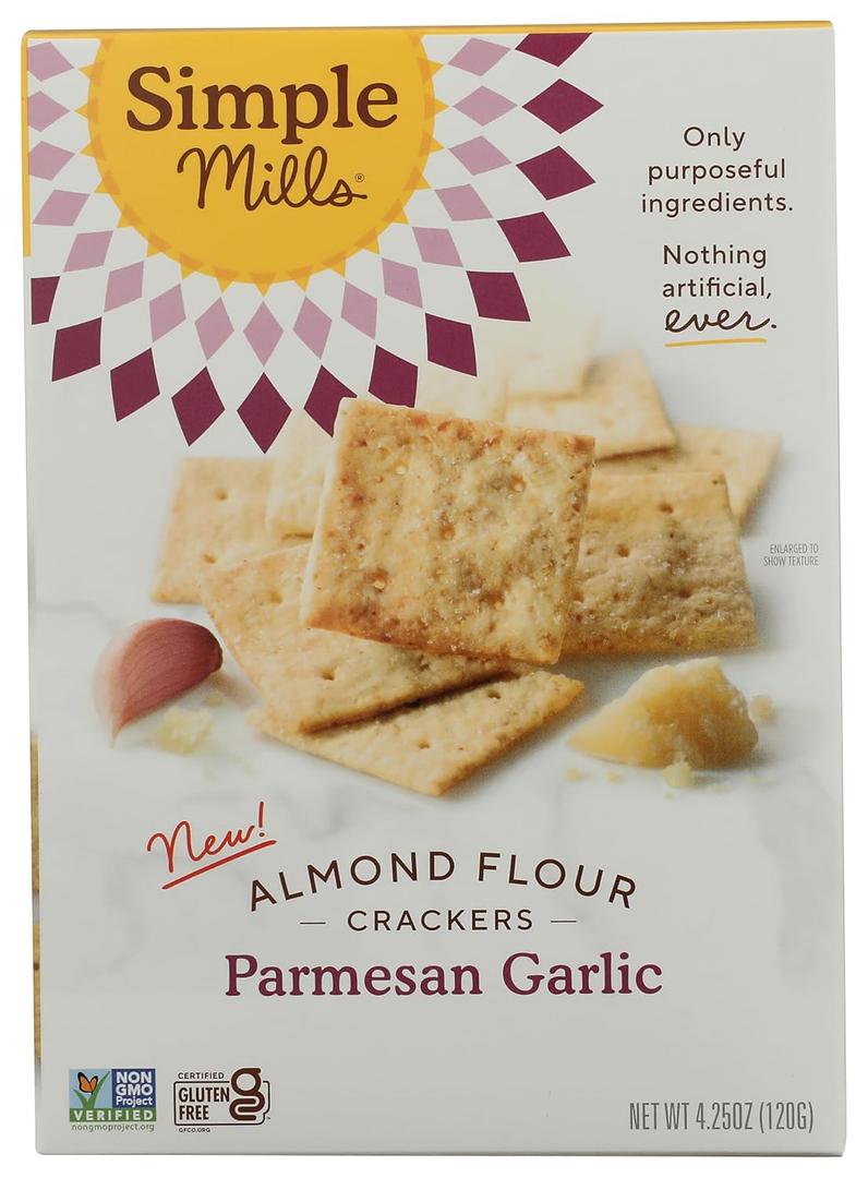 Simple Mills Parmesan Garlic Almond Flour Crackers, 4.25 OZ (EXP 09/16/26)