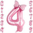 Pink Bow Balloons 40 Inch Pink Number 4 Balloon Jumbo Number 4 Birthday Balloons for Girls, Mini Bowtie Foil Balloon for Princess Cowgirl Mouse Themed 4th Birthday Baby Shower Decorations