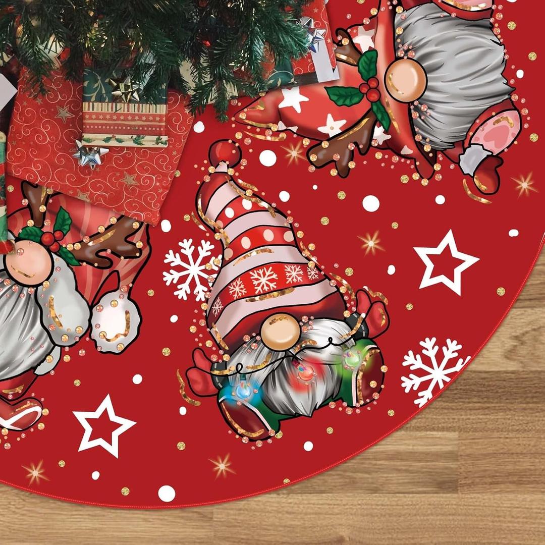 Christmas Tree Skirt Red Tree Skirt Glitter Gnomes Snowflake Xmas Winter Tree Skirt 60 Inch for Red Christmas Indoor Outdoor Decorations