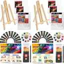 2 Pack Painting Set for Couples or Family Groups, 62 PCS Paint Set with 2 Table Easels,24 Acrylic Paints,6 Pre-Drawn & Blank Canvases for Painting,24 Brushes,2 Pencils,2 Palettes and Painting Guides