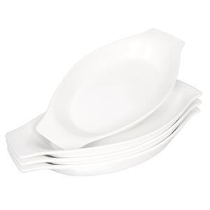 jinsongdafa 4" x 3"Ceramic Mini Oval Au Gratin Baking Dishes 3.5 oz, Set of 4 Banana Split Bowls,Oven and Microwave Safe, for 1 person servings, Bakeware with Handle(6.5 IN) for Kitchen and Home