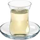 Vikko Turkish Tea Glasses and Saucers, 4 Oz Turkish Tea Cups, 6-Piece Set (Clear)