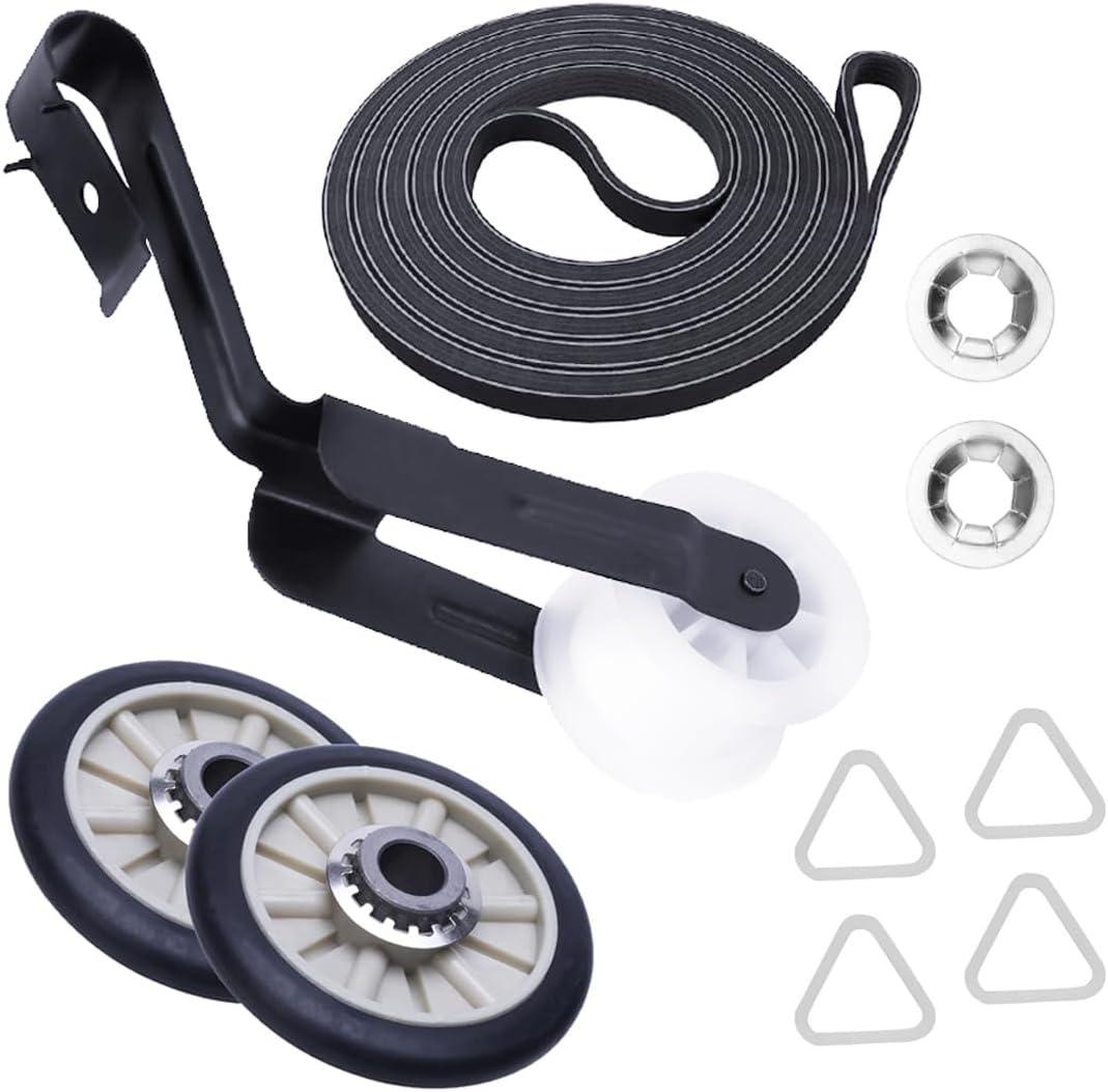 Dryer Repair Kit Ken-more Series 70 80 90 500 600 Whirl-pool WED4815EW1 WED4800BQ1 Ama-na NED4655EW1 NGD4655EW2 WED4800XQ1 Drum Roller kit with Idler Pulley and Belt.