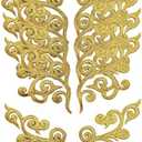5 Pairs Embroidered Fancy Baroque Applique Swirl Iron on Patches Scroll Badge with Gold Trimming for Wedding Gown Dress Shoe Shirt Borders (Gold)