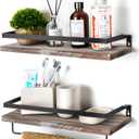 Floating Shelves for Wall, Bathroom Shelves with Towel Bar, Wall Mounted Storage Shelves for Kitchen, Bathroom, Set of 2 White Washed
