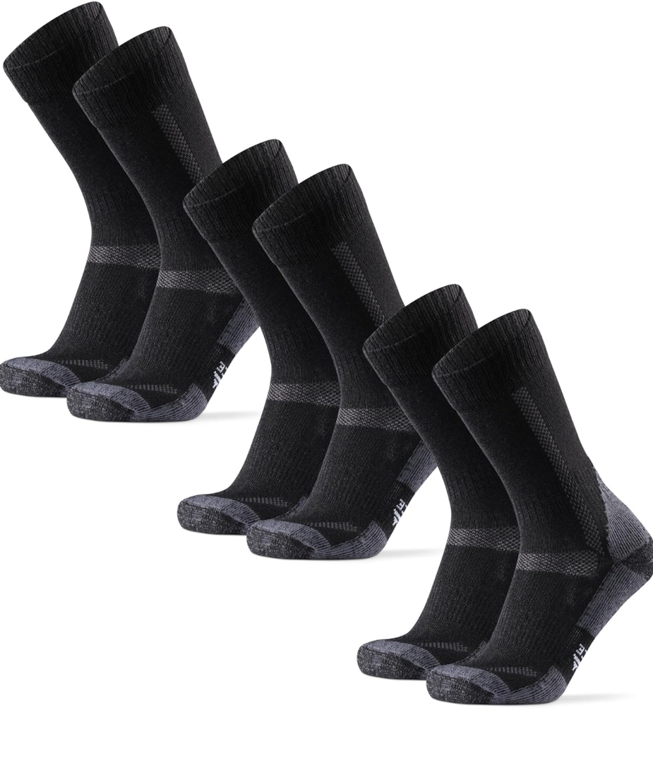 DANISH ENDURANCE Merino Wool Hiking Crew Socks for Men & Women, Cushioned Anti-Blister, Breathable - 3 Pairs, L