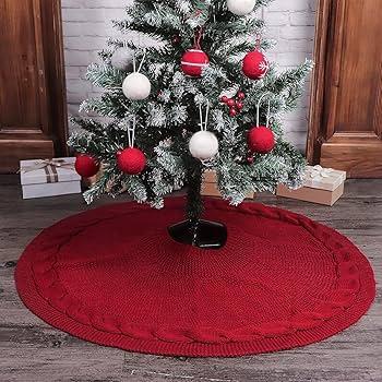 24 Inch Red Christmas Tree Skirt, Knitted Tree Skirt for 34Ft Pencil Tree, Vintage Thick Small Tree Skirt for Christmas Trees Decoration, Xmas Home Indoor Farmhouse Decorations