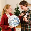 HUGANE Christmas Blue Snowman Bird Round Wall Art Decor, Let it Snow Cozy Rustic Xmas Winter Hanging Canvas Framed Prints Wall Sculptures for Home Bedroom Living Room Decor, 10x10 Inch