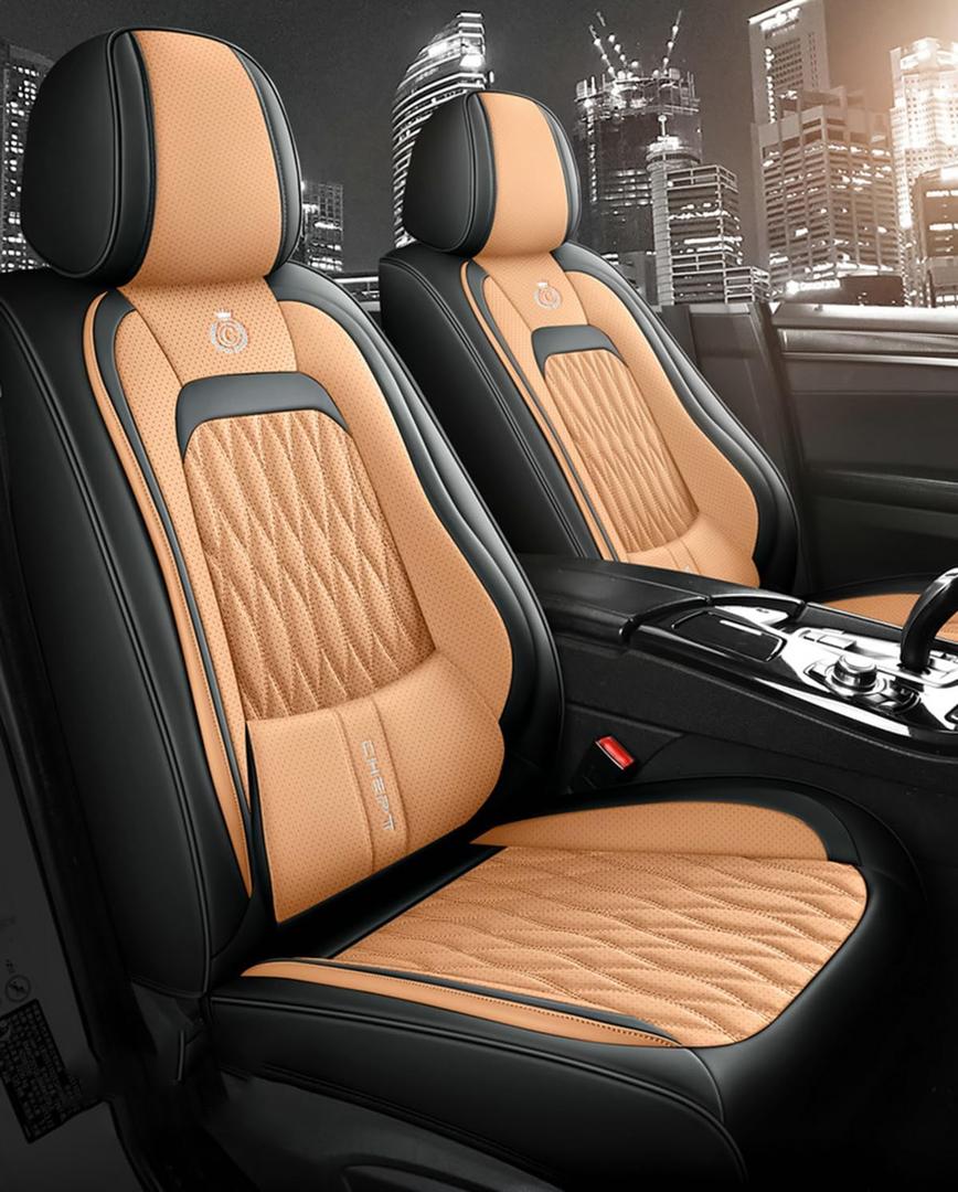 SanQing Car Seat Covers Full Set Luxury Leather Seat Protector for 5 Seats Cars Waterproof Car Front Seats Back Protector Cushion Fit Most Cars SUVs Trucks Pick-ups (Orange)