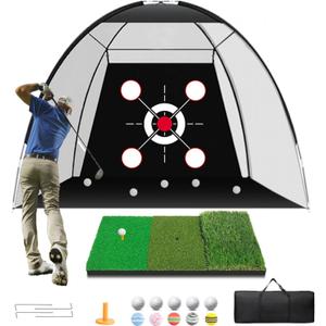 Target Golf Net 10x7FT, Portable Golf Practice Net Set with Hitting Mat & Training Targets Backyard Driving Chipping Swing Aid for Indoor Outdoor Use for Men/Dad