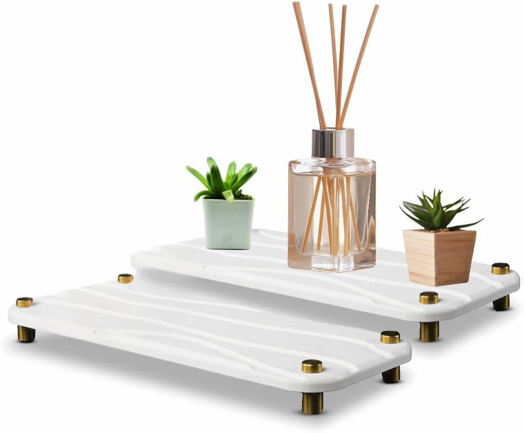 2pcs Instant Water Absorbing Stone Tray - Stone Soap Tray for Bathroom & Kitchen (Gold)