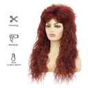 Red Long Curly Wig for Women 80s Rocker Wig with Bangs Synthetic Heat Resistant Wigs for Halloween Costume Cosplay Use