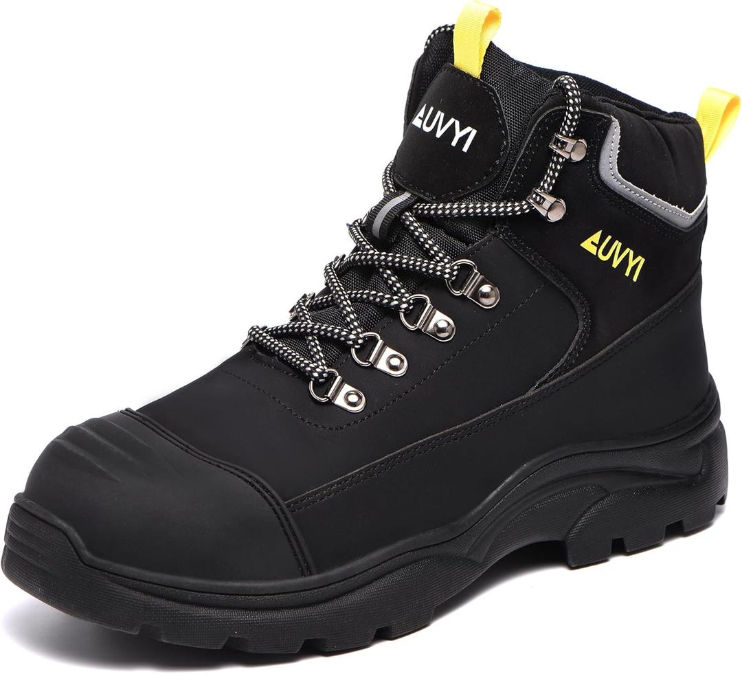 Waterproof Work Boots For Men - Steel Toe Boots Comfortable Safety Wide Toe Shoes for Men, Slip Resistant botas de trabajo para hombre Work Shoes for Industrial & Construction (10.5, Black)