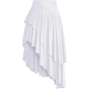 eoeoo Women's Sexy High Waisted Ruffle Hem Asymmetrical Flowy Long Skirt with Split (White, S)