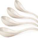 Artena Chinese Soup Spoons, Ceramic Asian Spoons with Deep Arc Anti-Roll Design, 6.85 Inch Set of 4, Perfect for Ramen, Pho, Wonton Soup as Japanese Soup Spoon, Korean Spoon (Creamy White)