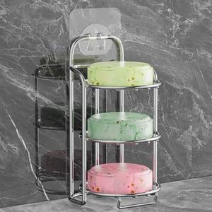 Silver 3-Tier Shower Soap Shampoo Bar Holder, Self Adhesive & Freestanding Draining Soap Dish Caddy for Bathroom Wall Accesories Decor