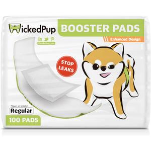 WICKEDPUP Dog Diaper Liners Booster Pads for Male and Female Dogs, 100ct | Disposable Diaper Inserts fit Most Reusable Pet Belly Bands, Wraps, and Washable Period Panties (Regular (100 Count))