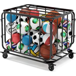 Houseables Ball Cart, Ball Storage, Basketball Cart, Basketball Storage Bin, Sports Equipment Organizer, Holder Cage with Wheels, Volleyball, Gym, Recess, Soccer, Playground, PE, Large Metal Basket