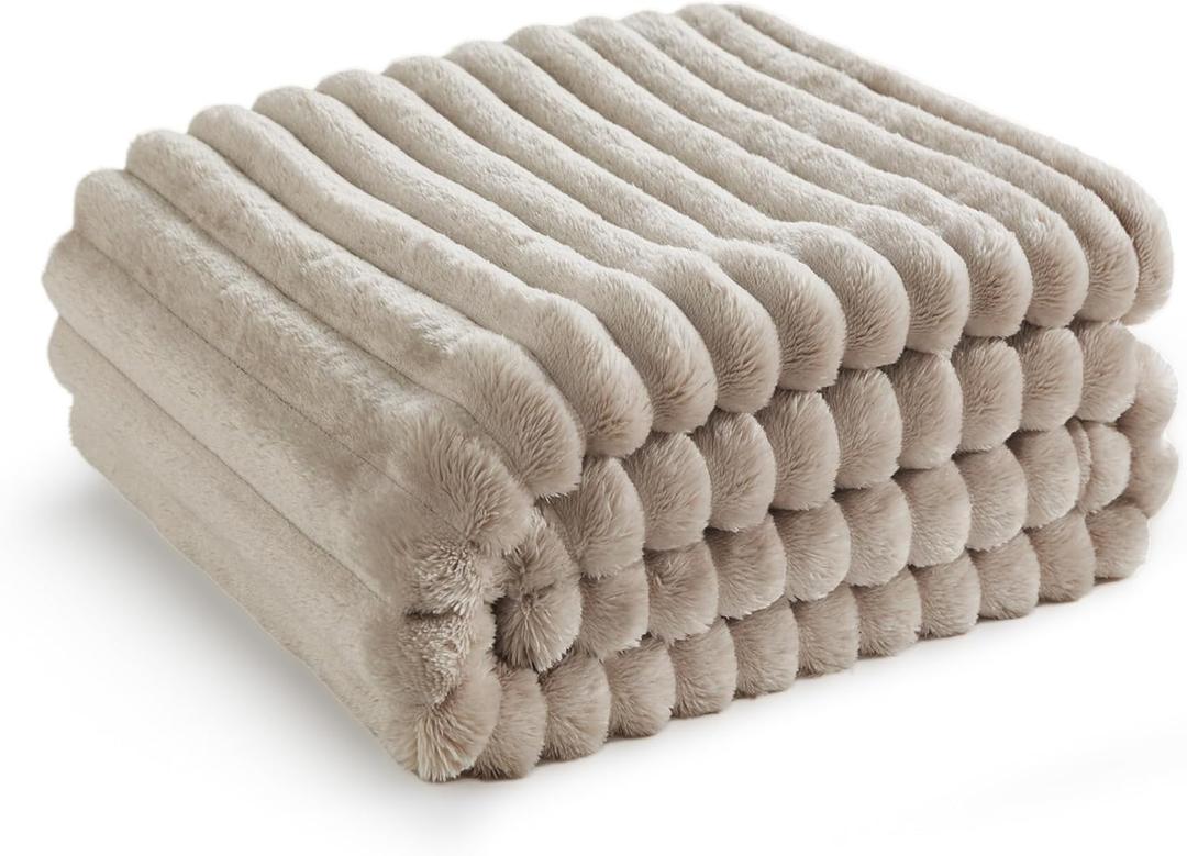 Bedsure Beige Throw Blanket for Couch - GentleSoft Cozy Soft Blankets for Women, Cute Small Fleece Throws for Girls, Linen, 50x60 Inches (Throw (50" x 60"))