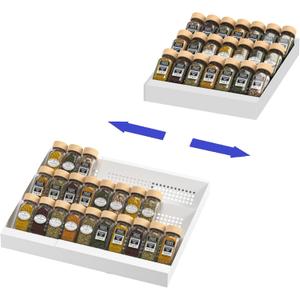 Expandable Metal Spice Drawer Organizer, 3-Tier Slanted Seasoning Jars Tray for Kitchen Cabinet Drawers Insert/Countertop (Jars not included)- 3Tier, 2packs/White