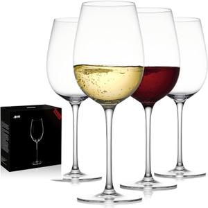 JBHO Hand Blown Italian Style Crystal White Glasses - Gift Packaging for Any Occasion - Lead-Free Premium Crystal Clear Glass - Set of 4-18 Ounce