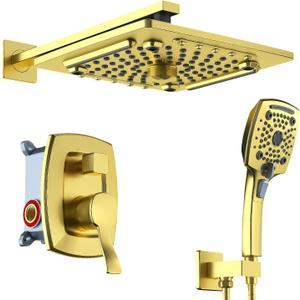 Shower Faucet Set, Rainfall Shower Head with Handheld Brushed Gold