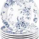 Honeydak 6 Pcs 6 Inch Blue Floral Flower Ceramic Plates Blue and White Porcelain Salad Serving Plate Vintage Dinner Appetizer Dessert Dishes Tableware for Wedding Birthday Tea Party Table Supplies
