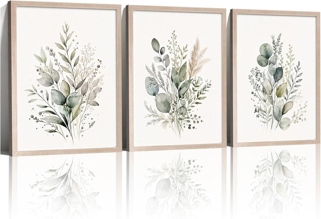 Botanical Wall Art Canvas Prints Set of 3 Framed Floral Pictures Decor 24x16