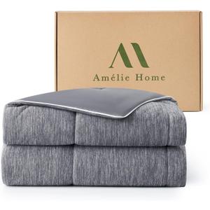 Amlie Home Cooling Comforter King Size, Dual-Sided Lightweight Cooling Blanket for Hot Sleepers, Q-Max 0.43 Breathable Cooling Quilt for Night Sweats, 106" x 90", Heather Charcoal Grey