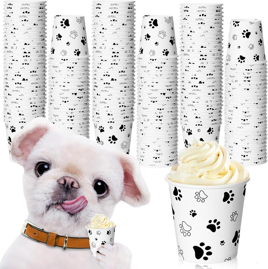 Yungyan 100 Pcs 3 oz Tiny Pup Cups for Dogs Mini Whip Cream Disposable Paper Cups Mini Puppy Dog Paw Pattern Snack Container for Puppy Food Treat Feeding Pet Theme Party Supplies (Black)