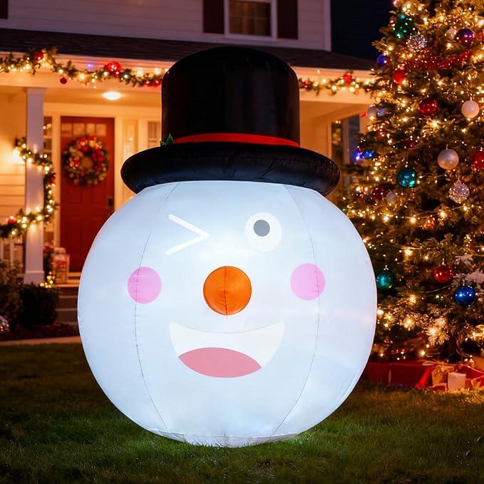 5 FT Christmas Inflatables Outdoor Decorations with Music Box & Projection LED, Lighted Blow Up Snowman Yard Decoration Inflatables for Holiday Party New Year