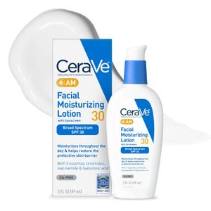 CeraVe AM Facial Moisturizing Lotion with SPF 30, Oil-Free Face Moisturizer with SPF, Formulated with Hyaluronic Acid, Niacinamide & Ceramides, Non-Comedogenic, Broad Spectrum Sunscreen, 3 Ounce (3 Fl Oz (Pack of 1))