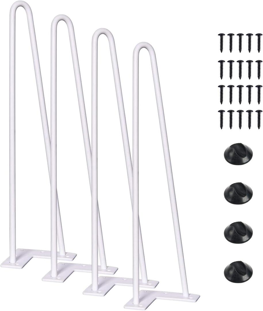 SMARTSTANDARD 16 Inch Heavy Duty Hairpin Furniture Legs, Metal Home DIY Projects for Nightstand, Coffee Table, Desk, etc with Rubber Floor Protectors White 4PCS