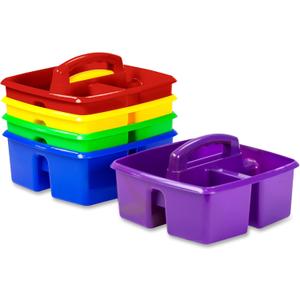Storex Classroom Storage Caddy, 5.3" x 9.3" x 9.3", Blue, Yellow, Green, Red, Purple